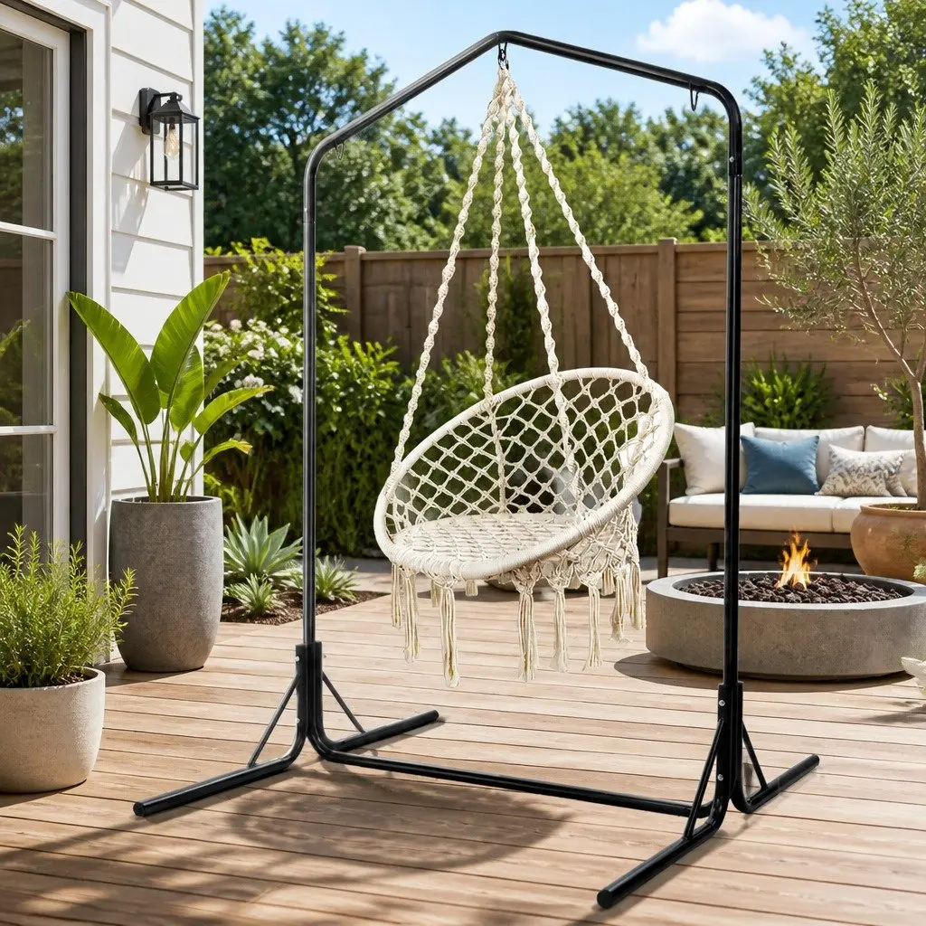 Hammock Chair with Stand Cotton 124CM Cream