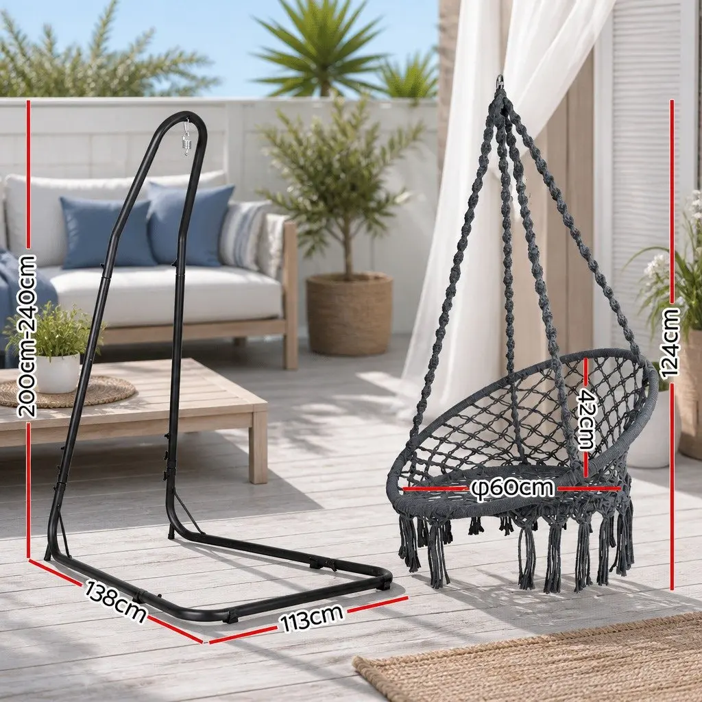 Hammock Hanging Chair Steel Stand Indoor Outdoor Relaxation Swing Grey Black