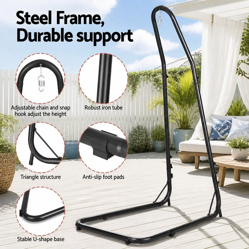 Hammock Hanging Chair Steel Stand Indoor Outdoor Relaxation Swing Grey Black