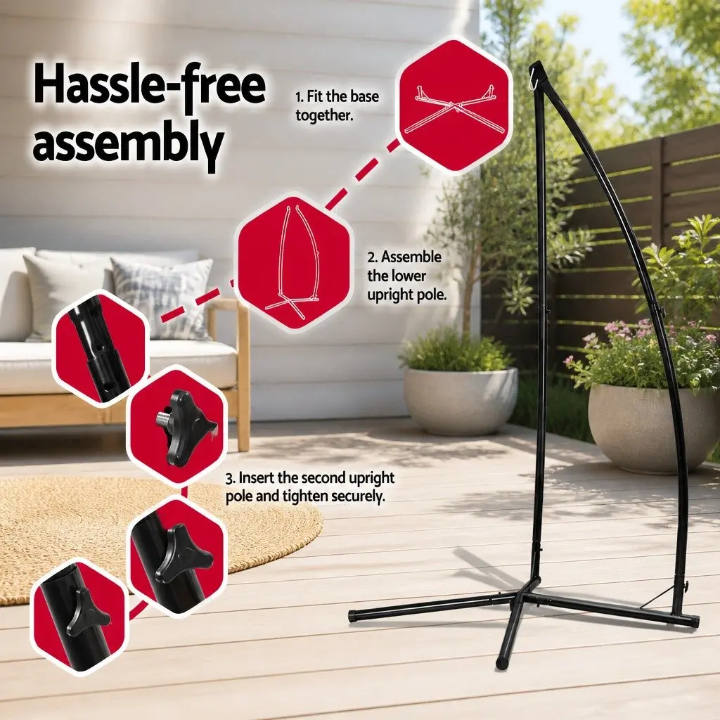 Hammock Chair Macrame Cotton Polyester Blend with Steel Stand for Outdoor Relaxation 60cm Grey