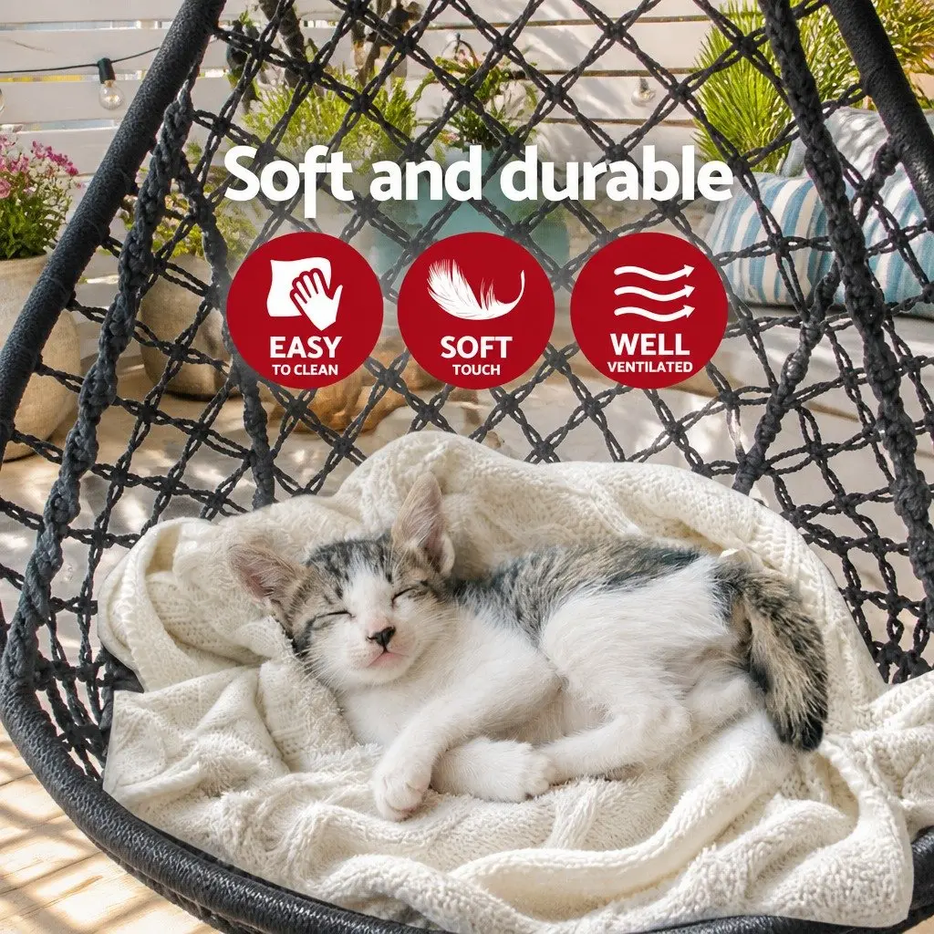 Hammock Chair Macrame Cotton 60cm Grey Indoor Outdoor Relaxation Swing