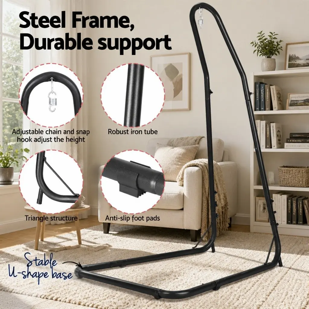 Hammock Hanging Chair Polyester Cotton Blend with Steel Stand 96cm x 150cm Cream Black