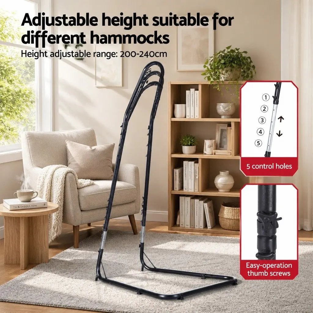 Hammock Hanging Chair Polyester Cotton Blend with Steel Stand 96cm x 150cm Cream Black