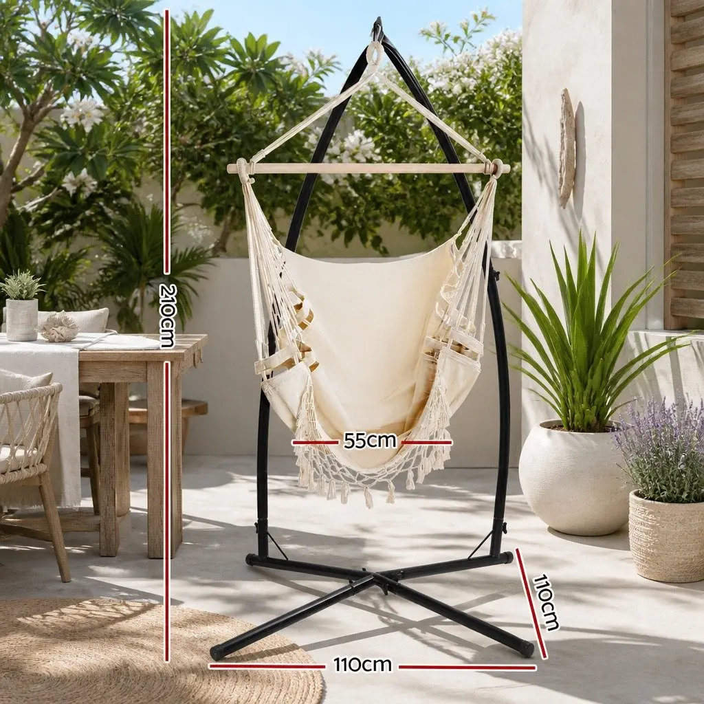 Hammock Chair Polyester Cotton Blend with Steel Stand 150 x 90cm Cream