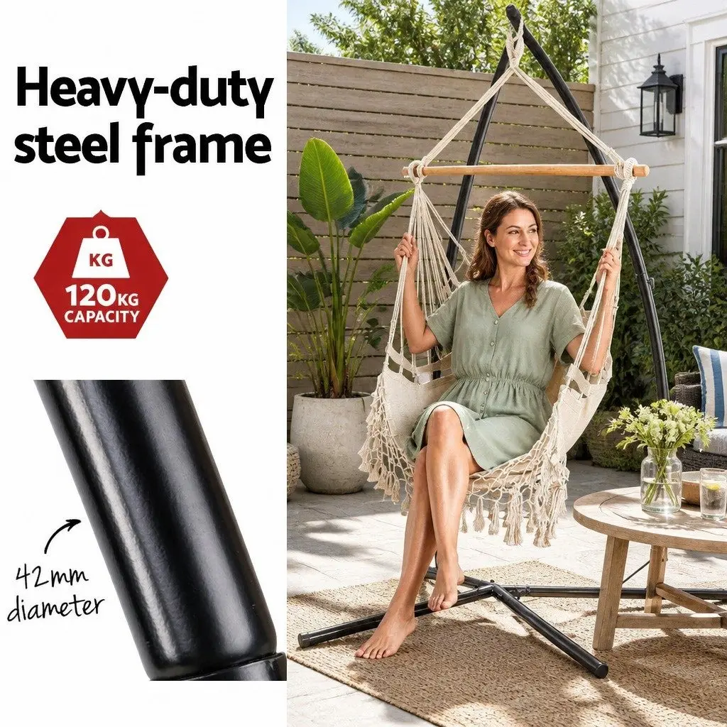 Hammock Chair Polyester Cotton Blend with Steel Stand 150 x 90cm Cream
