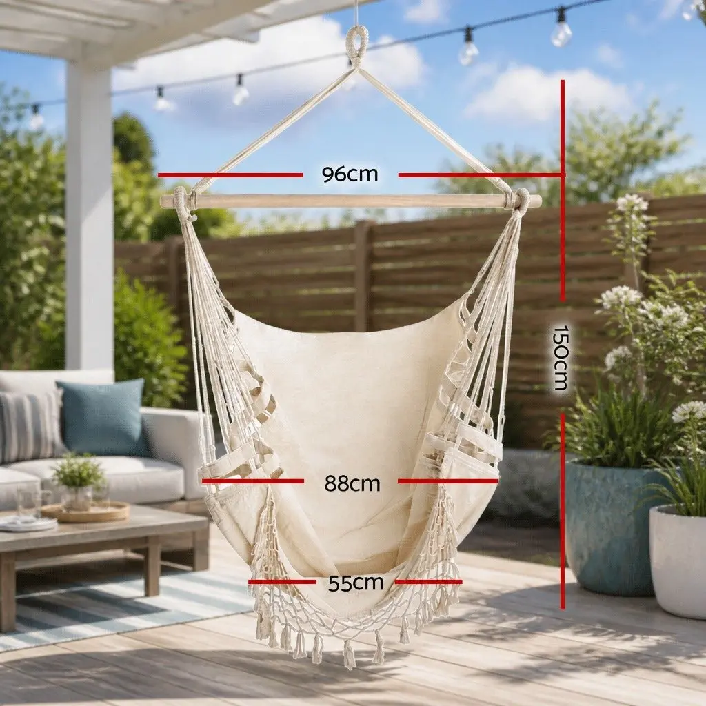 Hammock Chair Polyester Cotton Blend 150 x 90cm Cream Outdoor Swing Relaxation Seat