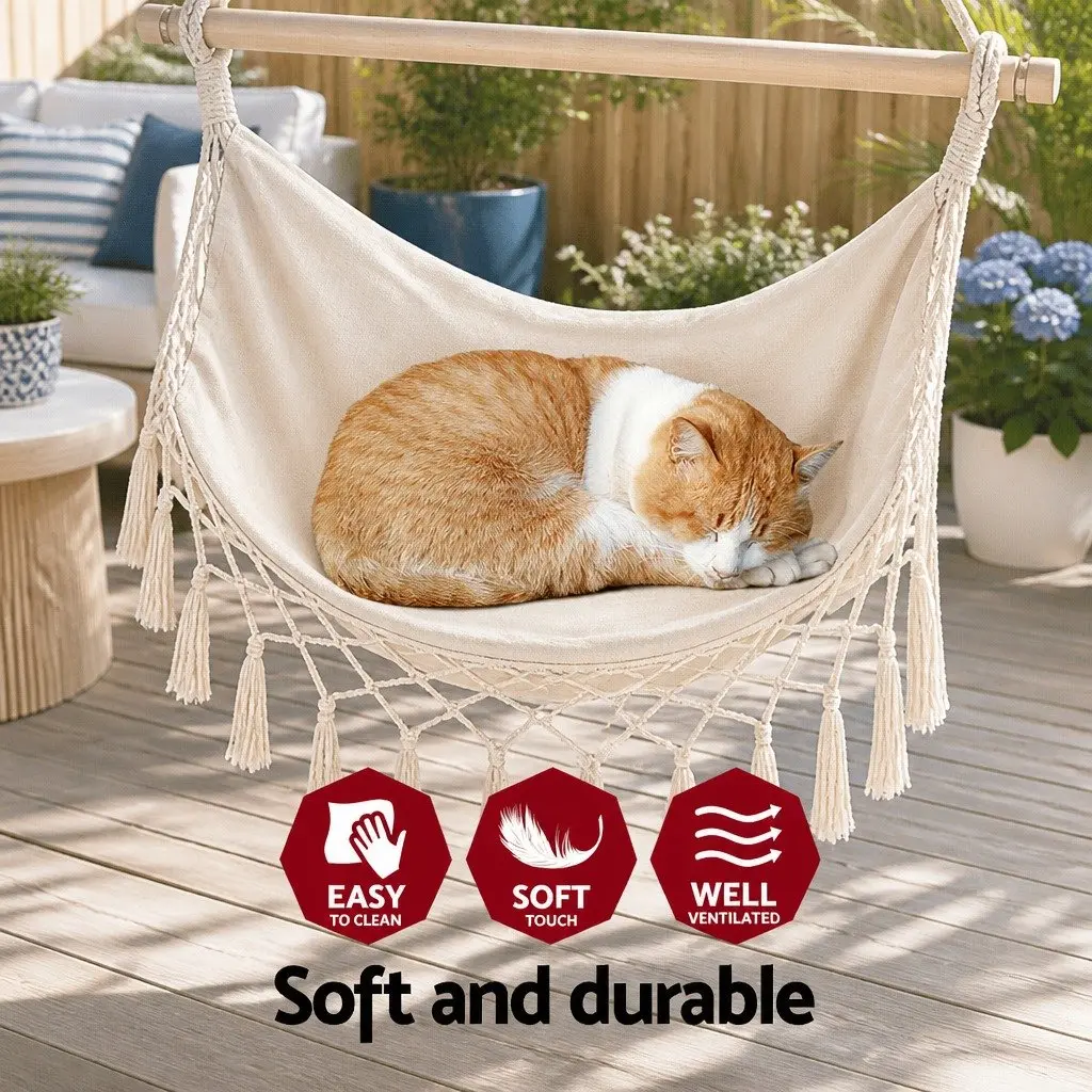 Hammock Chair Polyester Cotton Blend 150 x 90cm Cream Outdoor Swing Relaxation Seat