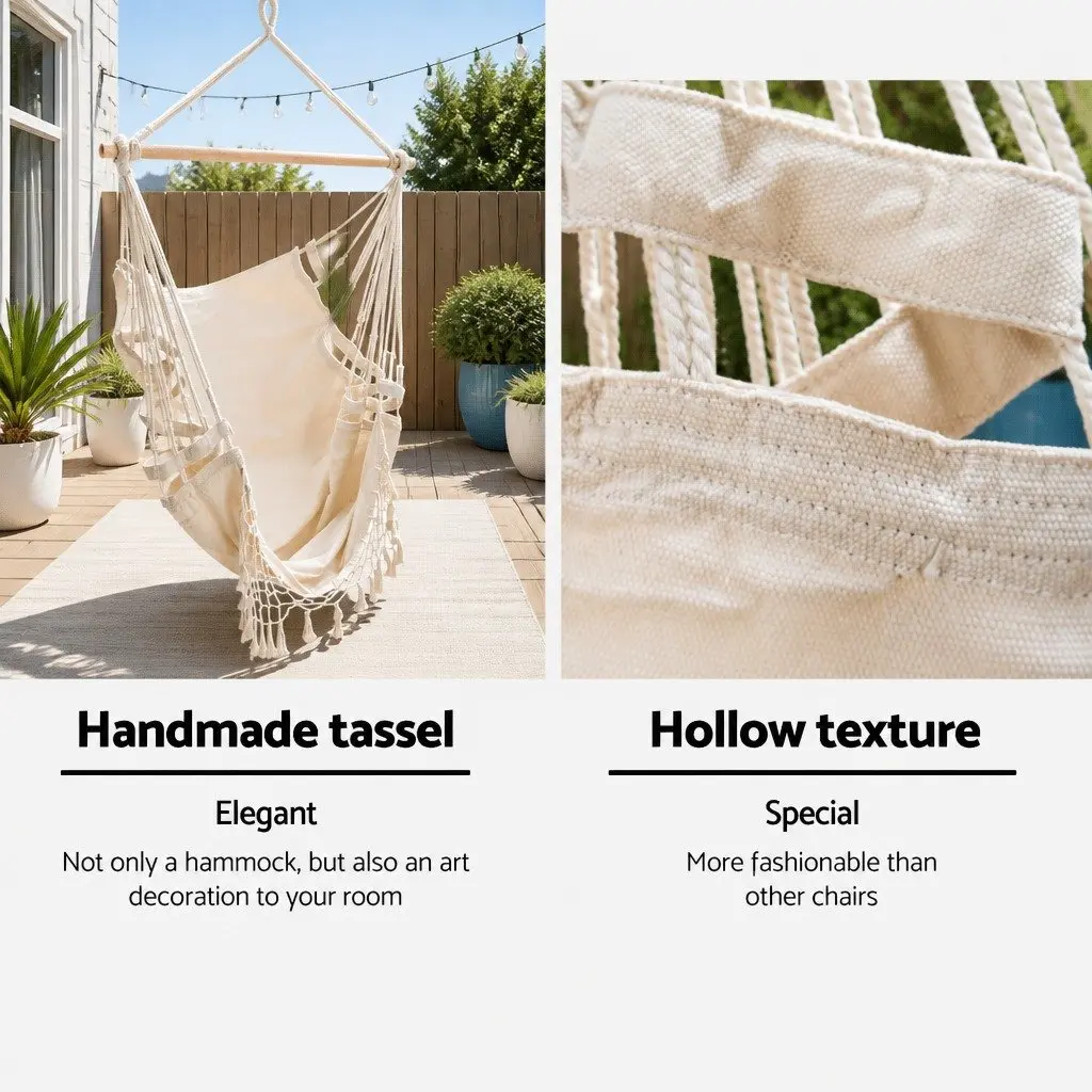 Hammock Chair Polyester Cotton Blend 150 x 90cm Cream Outdoor Swing Relaxation Seat