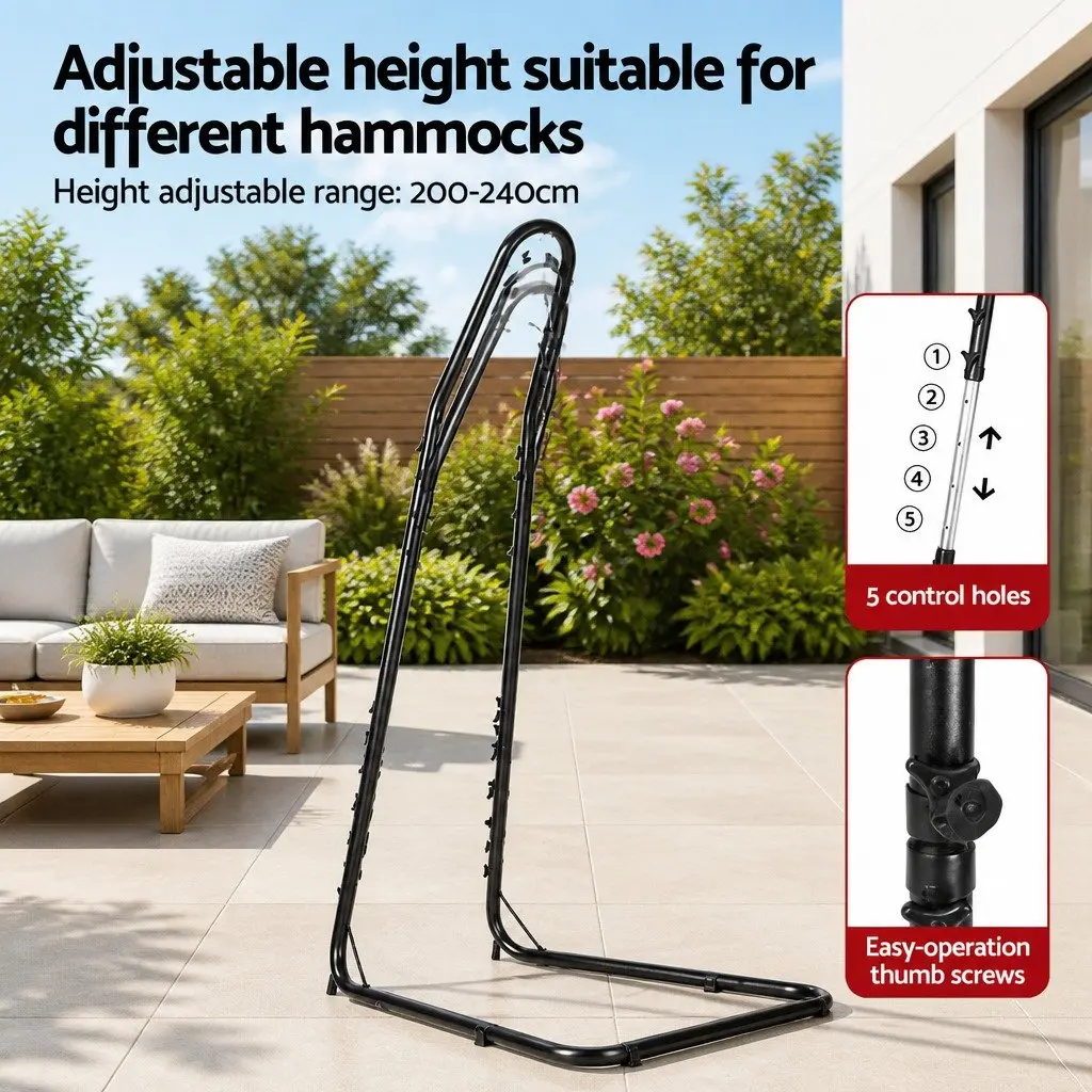 Hammock Chair with Steel Stand Indoor Outdoor Adjustable Grey Black