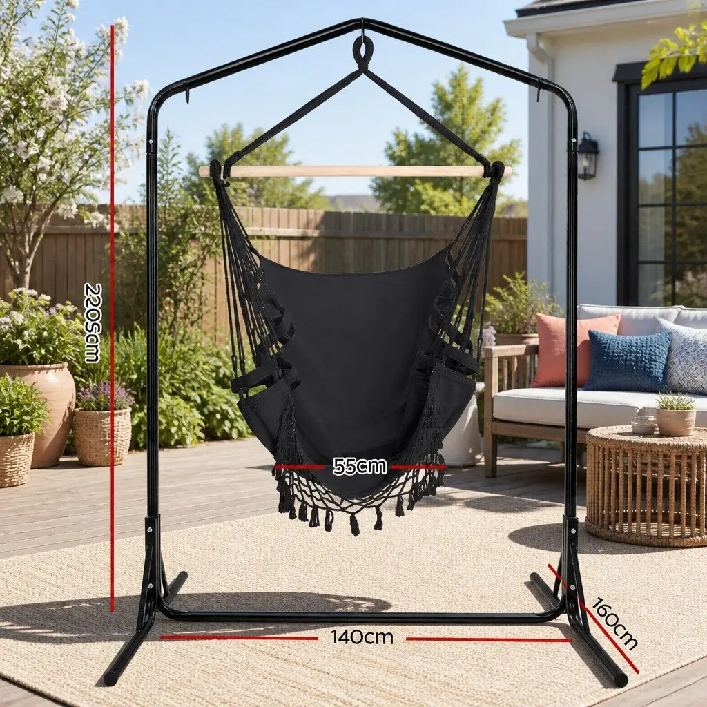 Outdoor Hammock Chair with Stand Grey Hanging Rope Tassel Relaxation Furniture