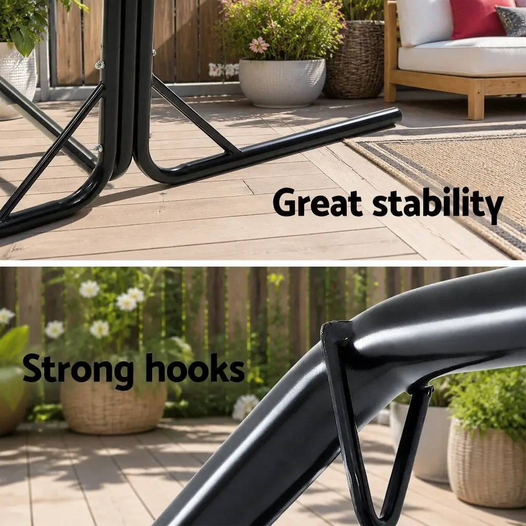 Outdoor Hammock Chair with Stand Grey Hanging Rope Tassel Relaxation Furniture