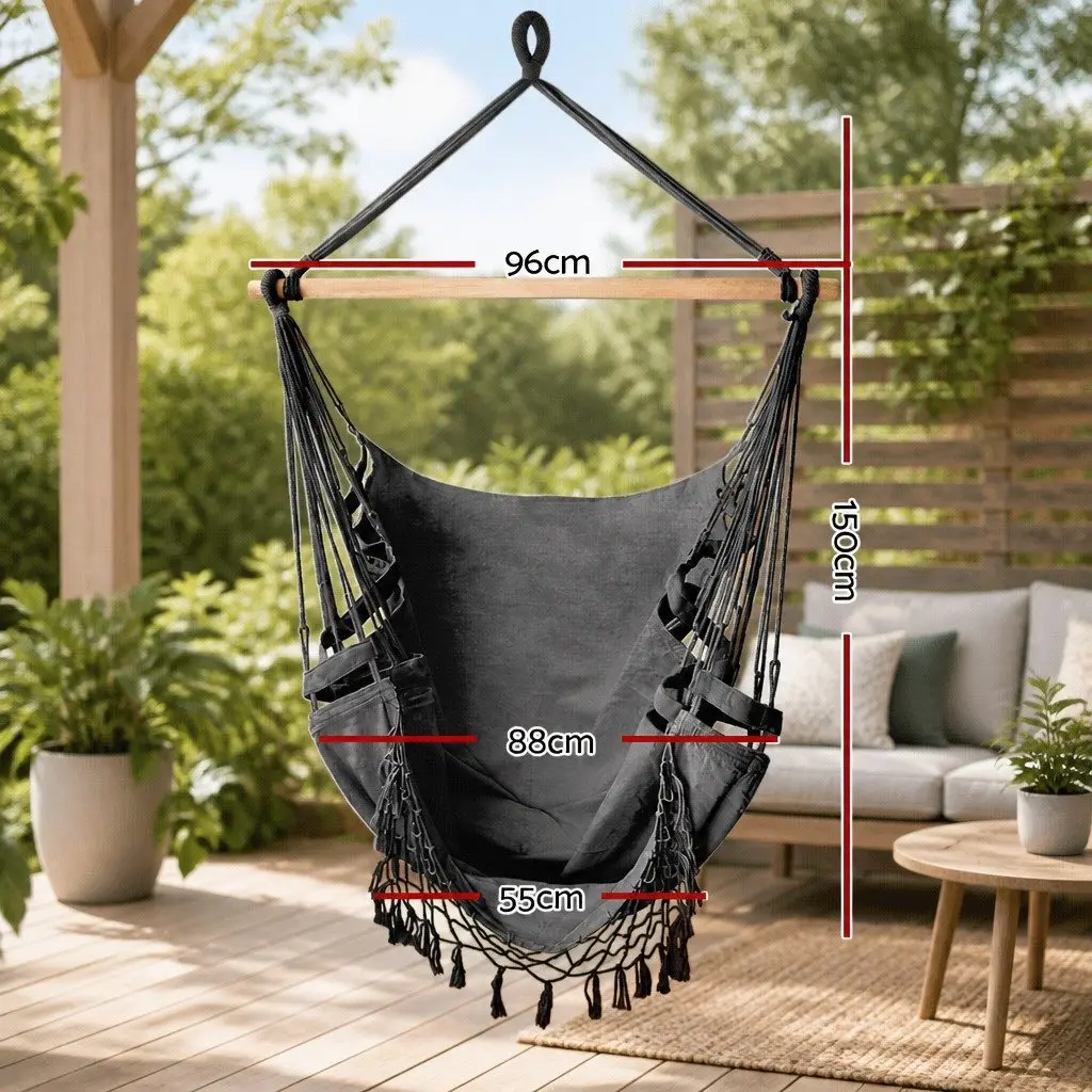 Hammock Chair Outdoor Polyester Cotton Blend 150 x 90cm Grey