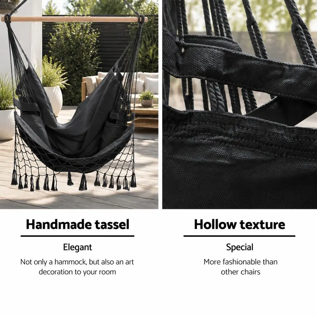 Hammock Chair Outdoor Polyester Cotton Blend 150 x 90cm Grey