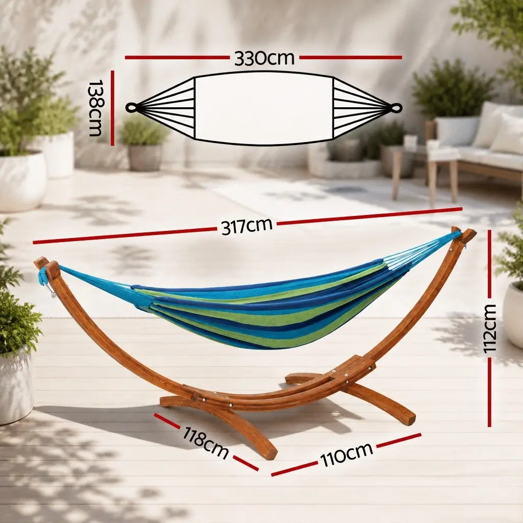 Hammock Bed Wooden Stand 2-Person Sky Blue