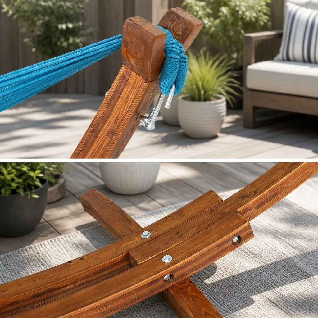 Hammock Bed Wooden Stand 2-Person Sky Blue