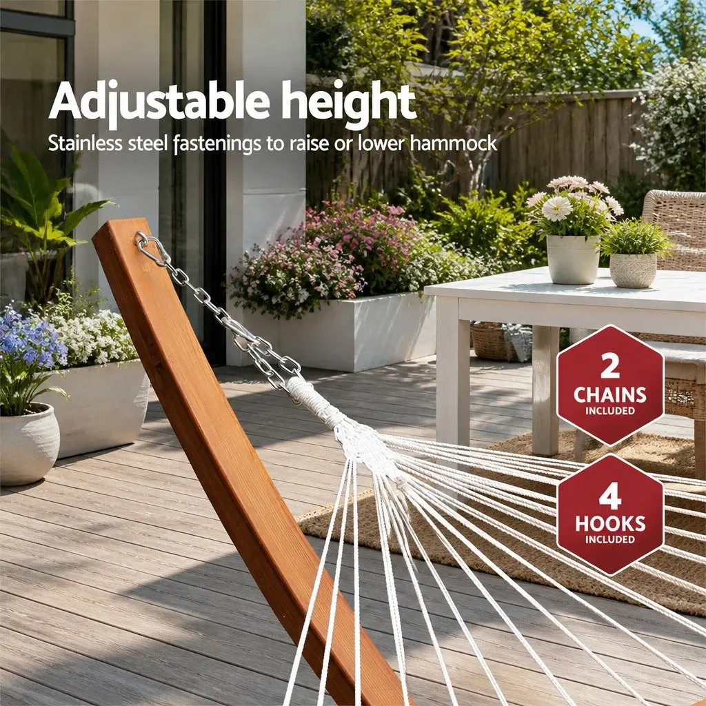 Hammock Bed Timber Stand Frame 2-Person Polyester-Cotton Cream