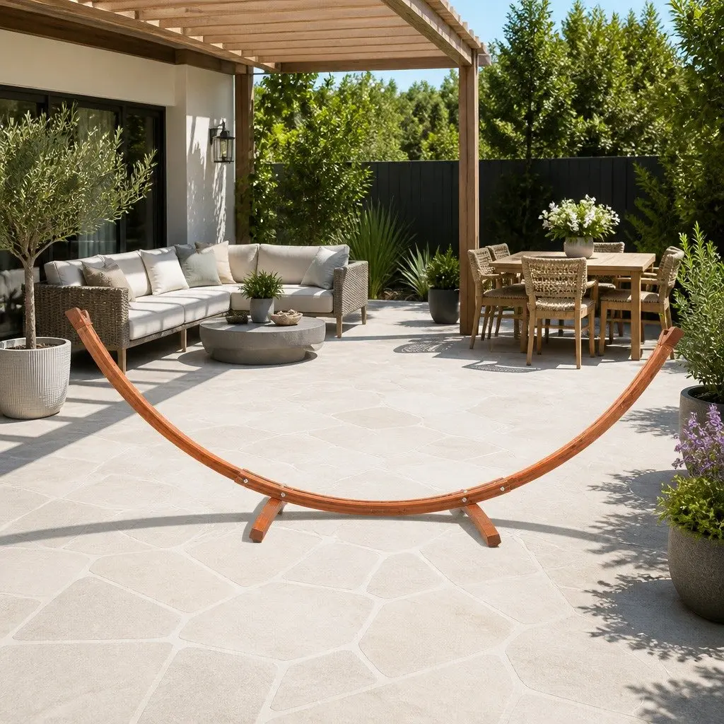 Hammock Bed Stand Larch Wood Frame 315cm Curved Outdoor Indoor 2 Person