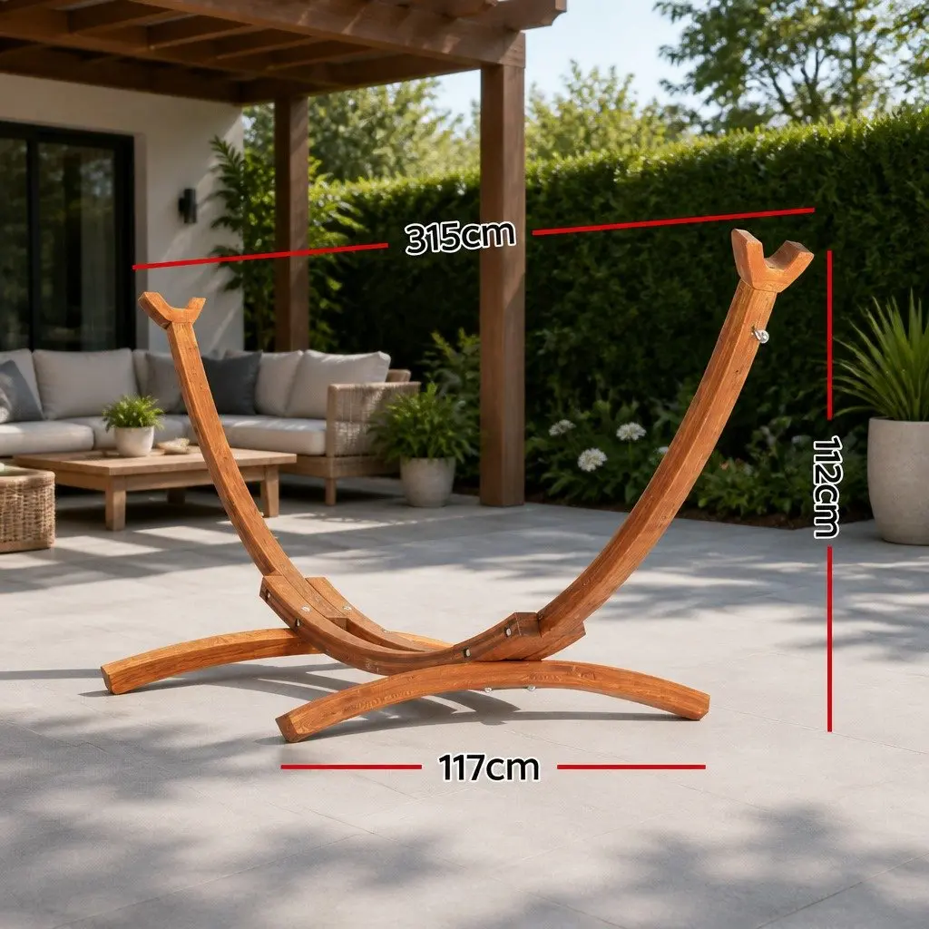 Hammock Bed Stand Larch Wood Frame 315cm Curved Outdoor Indoor 2 Person