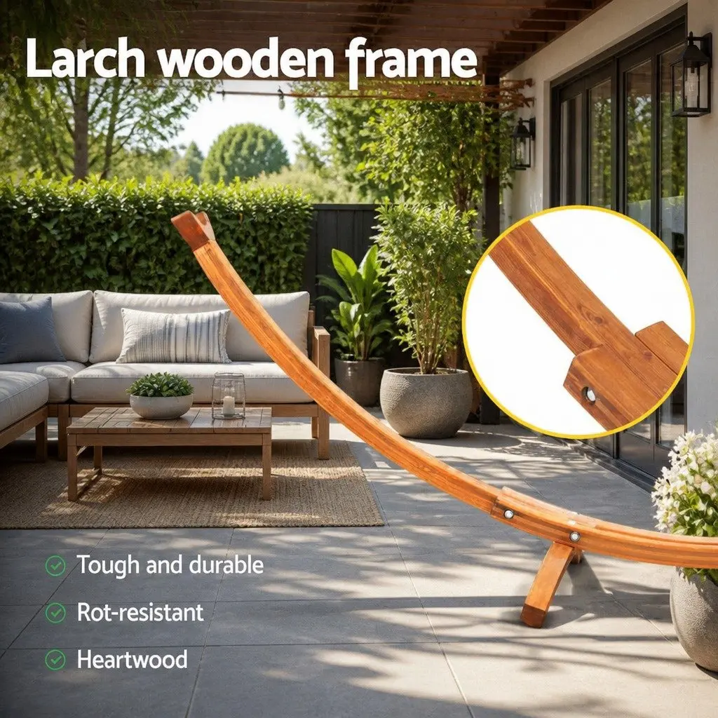 Hammock Bed Stand Larch Wood Frame 315cm Curved Outdoor Indoor 2 Person