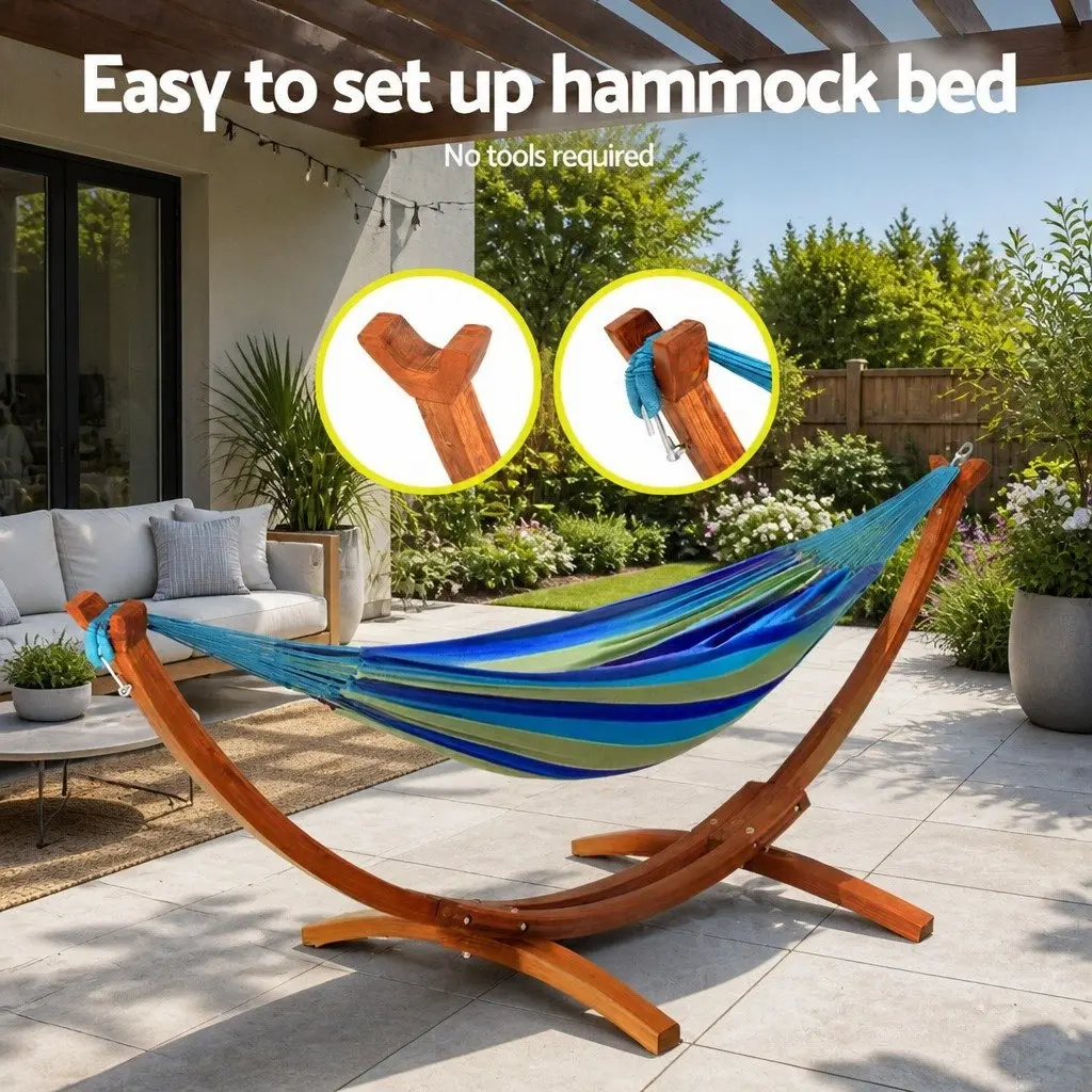 Hammock Bed Stand Larch Wood Frame 315cm Curved Outdoor Indoor 2 Person