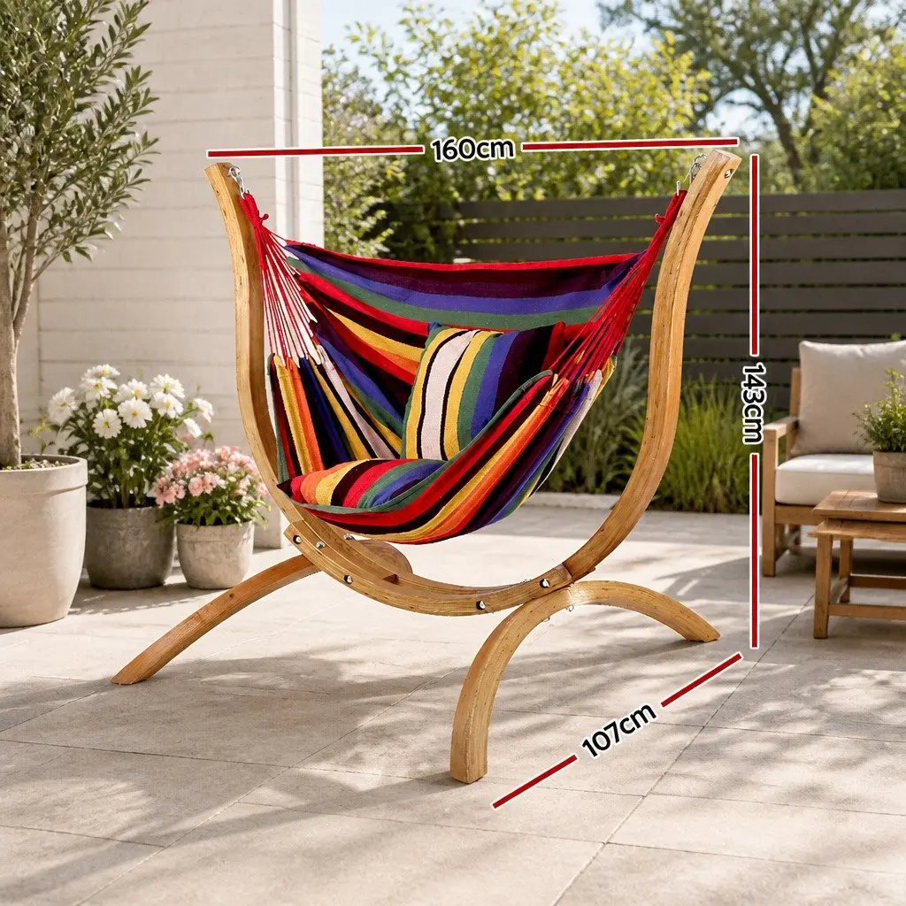 Hammock Chair Outdoor Indoor Relaxation Furniture with Wooden Stand Rainbow
