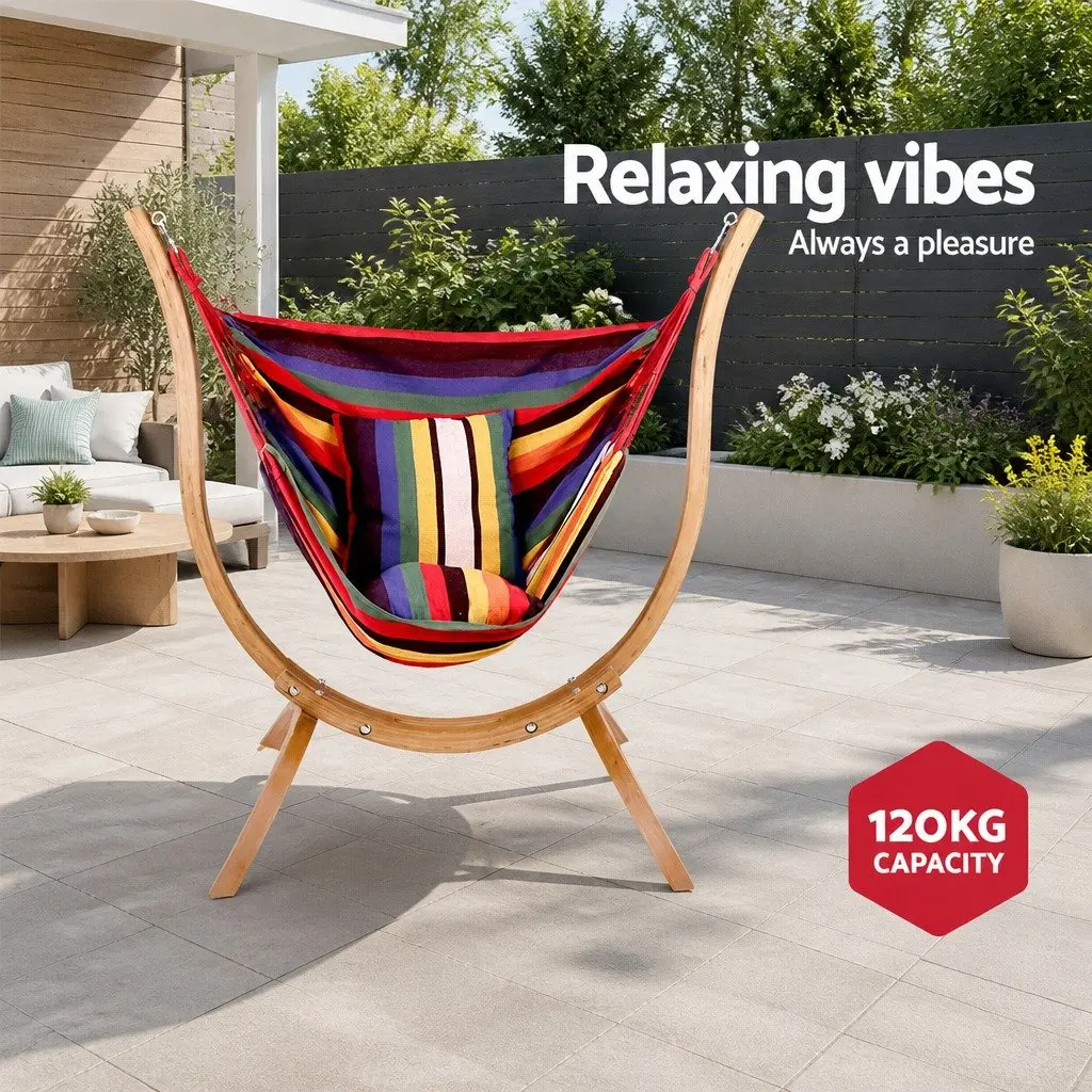 Hammock Chair Outdoor Indoor Relaxation Furniture with Wooden Stand Rainbow