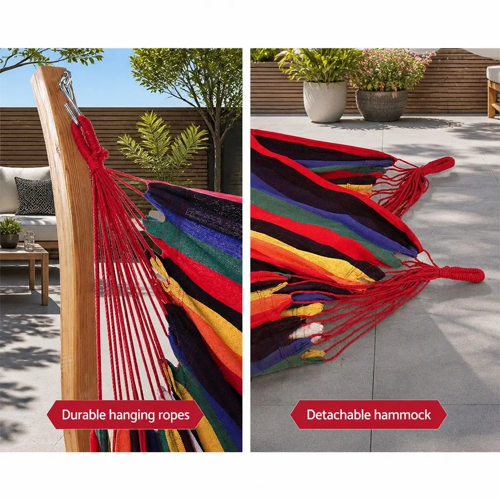 Hammock Chair Outdoor Indoor Relaxation Furniture with Wooden Stand Rainbow