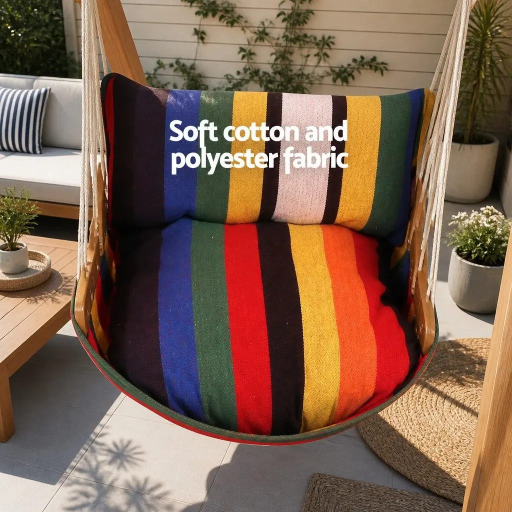 Hammock Chair Outdoor Indoor Relaxation Furniture with Wooden Stand Rainbow