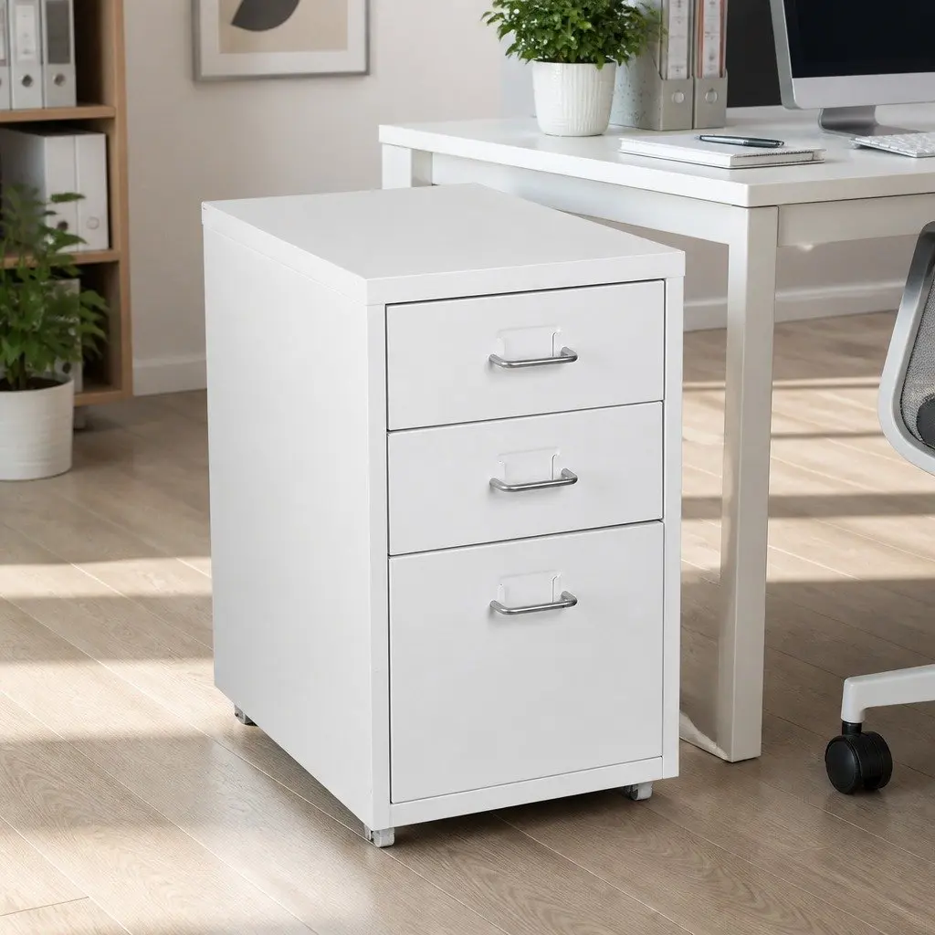 Filing Cabinet Steel Frame 3 Drawer Compact Organizer White