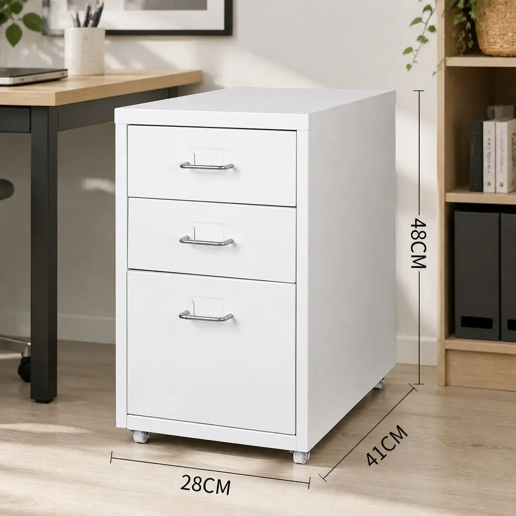 Filing Cabinet Steel Frame 3 Drawer Compact Organizer White