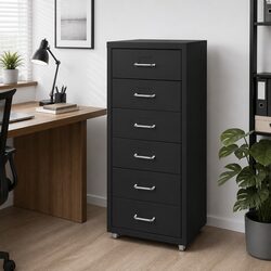 6 Drawer Filing Cabinet Steel Office Storage Organizer Furniture Black