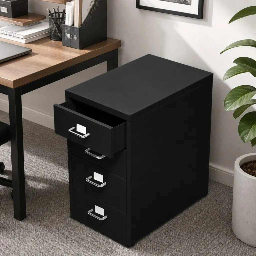 6 Drawer Filing Cabinet Steel Black Office Storage Organizer