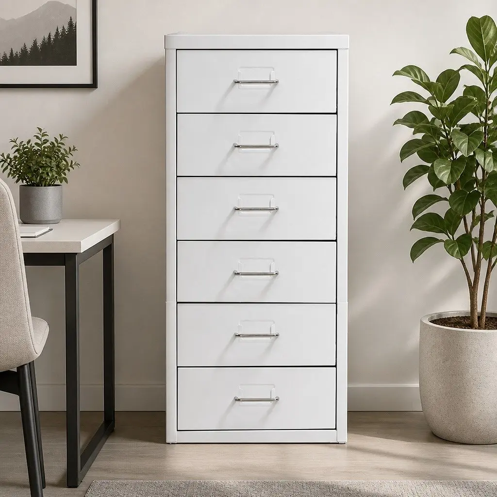 6 Drawer Filing Cabinet Steel Frame White Desktop Storage Organizer