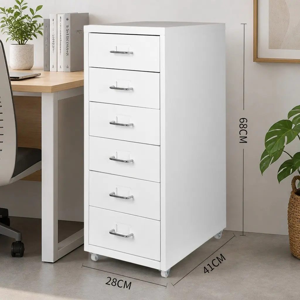 6 Drawer Filing Cabinet Steel Frame White Desktop Storage Organizer
