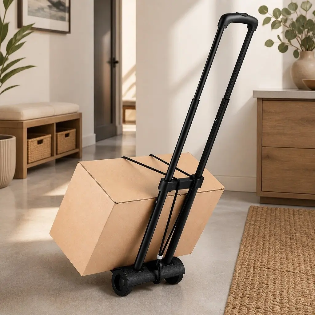 Portable Folding Trolley Lightweight Adjustable Handle Black Utility Cart 25kg