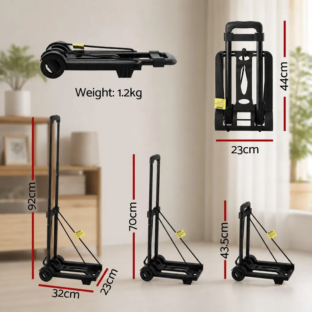 Portable Folding Trolley Lightweight Adjustable Handle Black Utility Cart 25kg