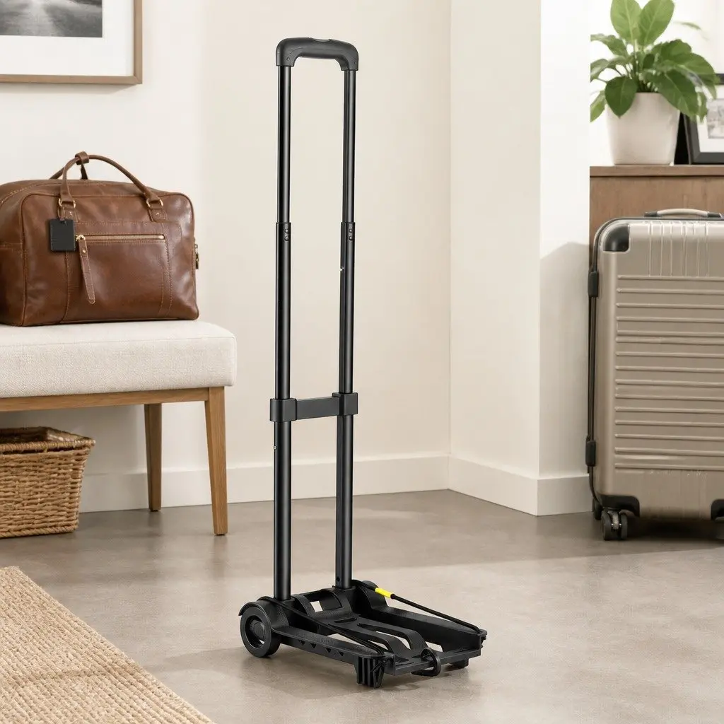 Portable Folding Trolley Lightweight Adjustable Handle Black Utility Cart 25kg