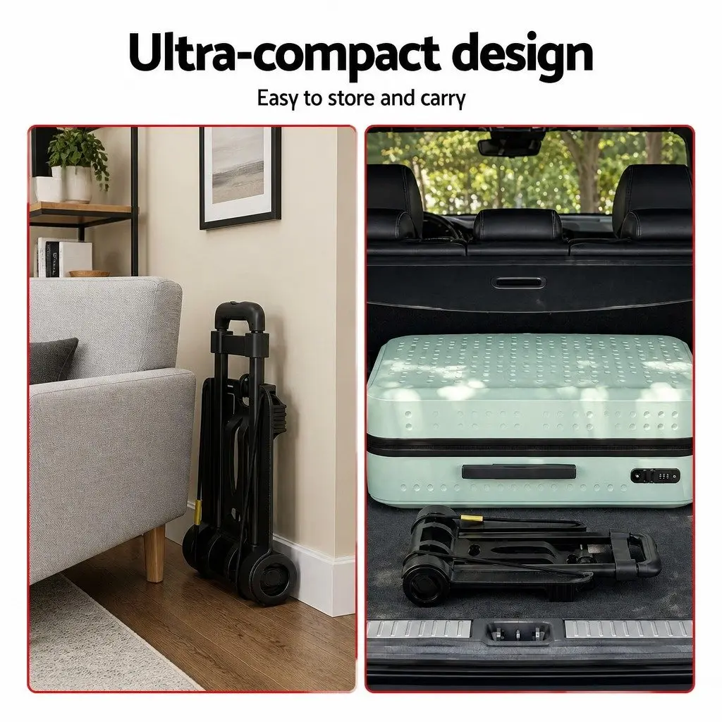 Portable Folding Trolley Lightweight Adjustable Handle Black Utility Cart 25kg