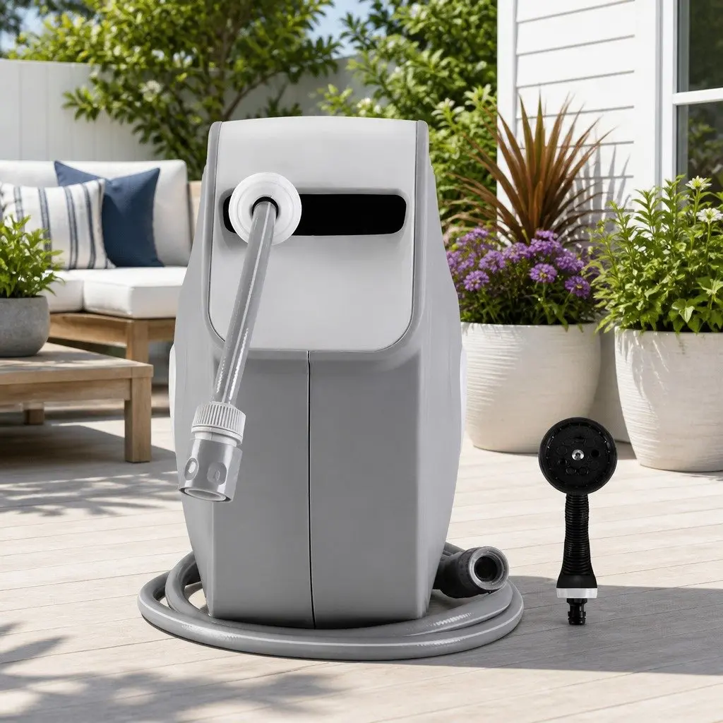 Retractable Water Hose Reel 20M with Spray Gun Wall Mount Grey Automatic Rewind Garden Tool