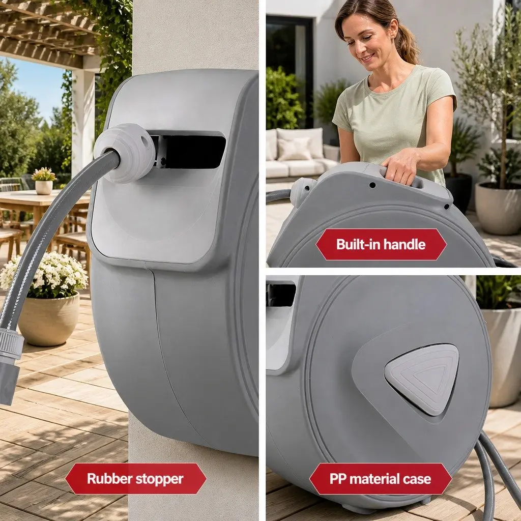 Water Hose Reel Retractable PVC 30M Grey
