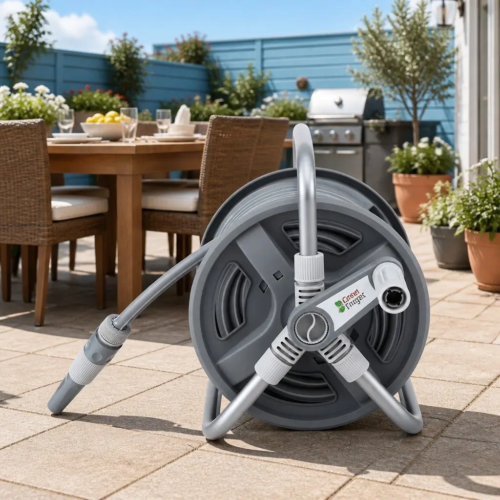 Garden Hose Reel 20m Retractable Auto Rewind Heavy Duty 1/2" Spray Gun Grey