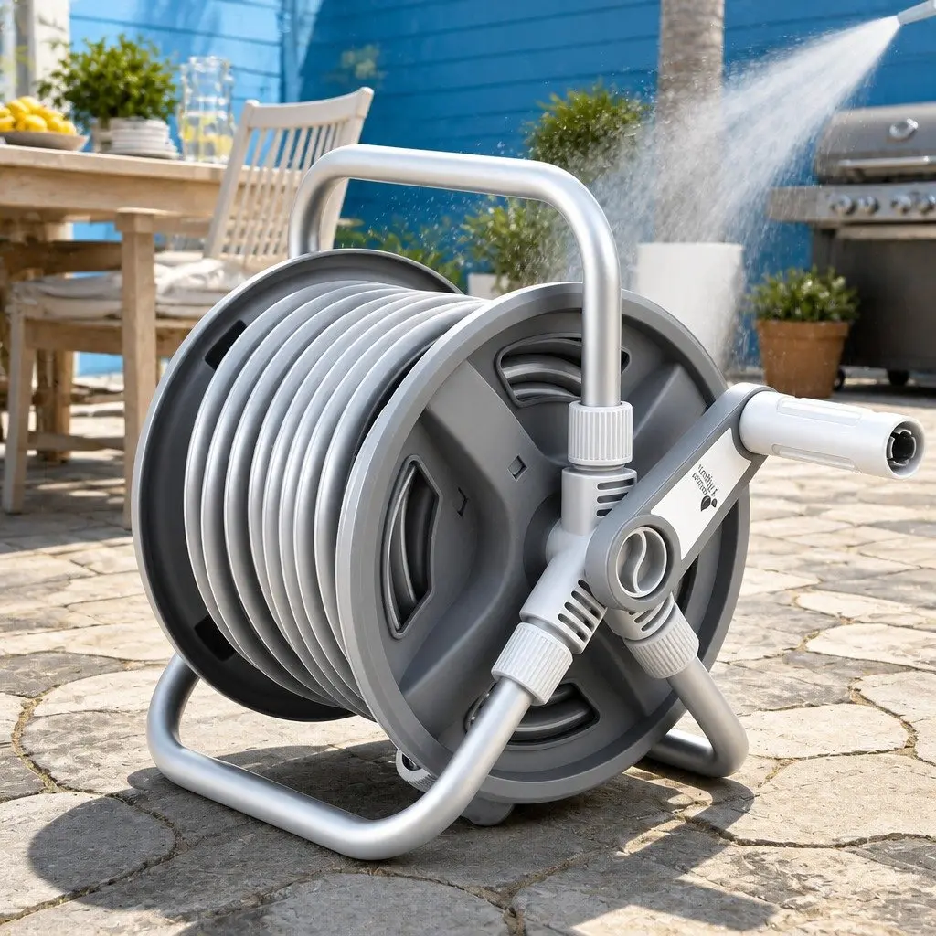Garden Hose Reel 20m Retractable Auto Rewind Heavy Duty 1/2" Spray Gun Grey