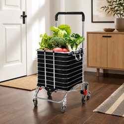Foldable Shopping Cart Trolley with Stair Climbing Wheels Grocery Bag Storage