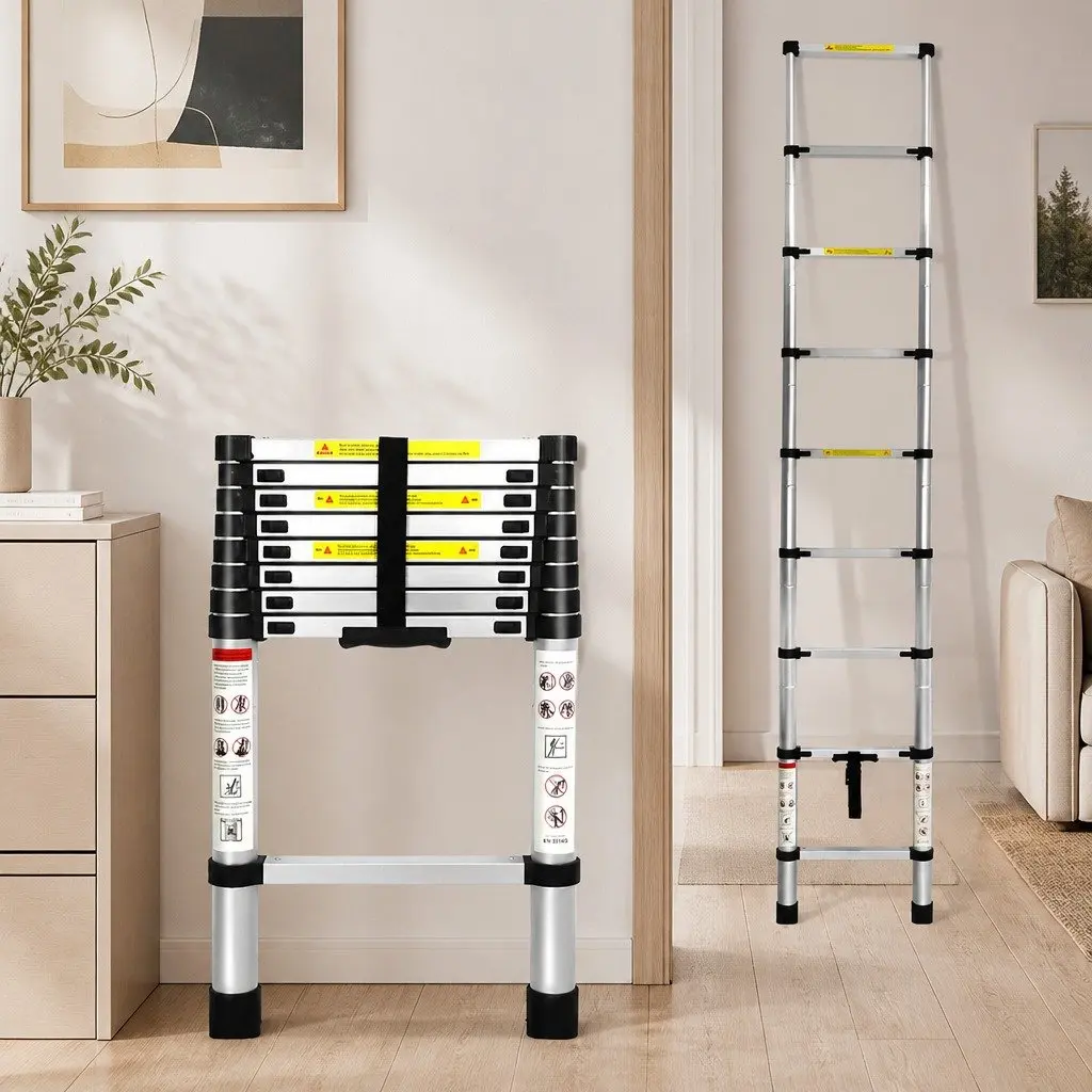 Telescopic Ladder Aluminium 2.6M Extendable Silver