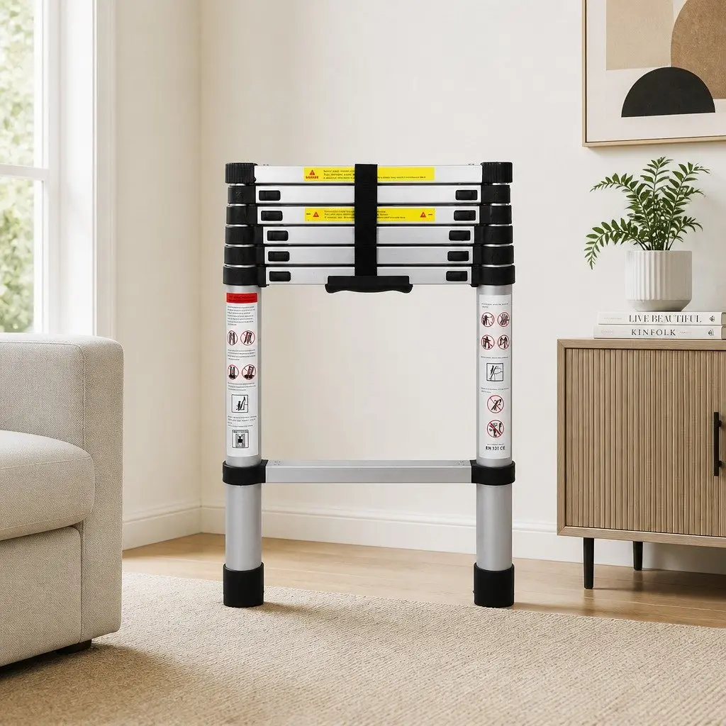 Telescopic Ladder Aluminium 2M Extendable Collapsible Silver