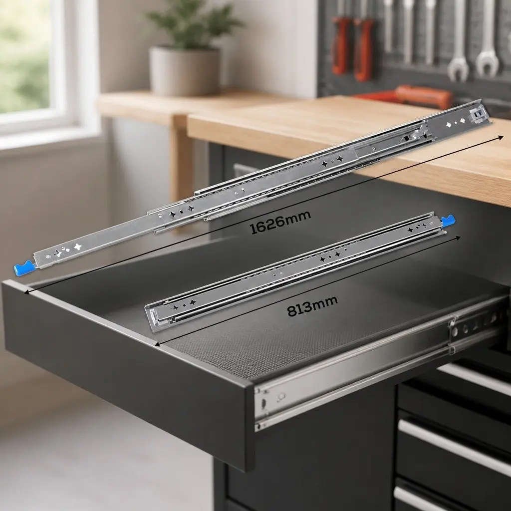 Heavy Duty Drawer Slides Telescopic Full Extension Locking 813MM Silver