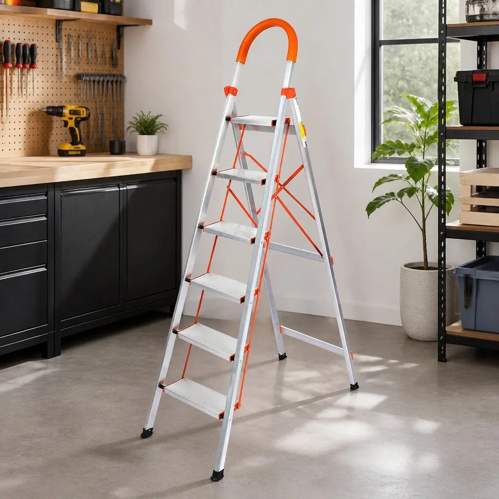 6 Step Folding Ladder Aluminium Portable Silver