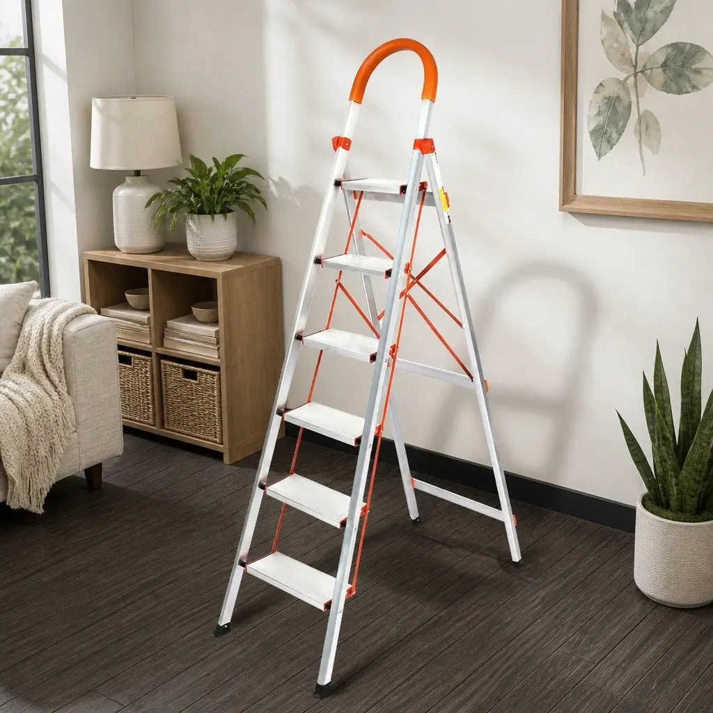 6 Step Folding Ladder Aluminium Portable Silver
