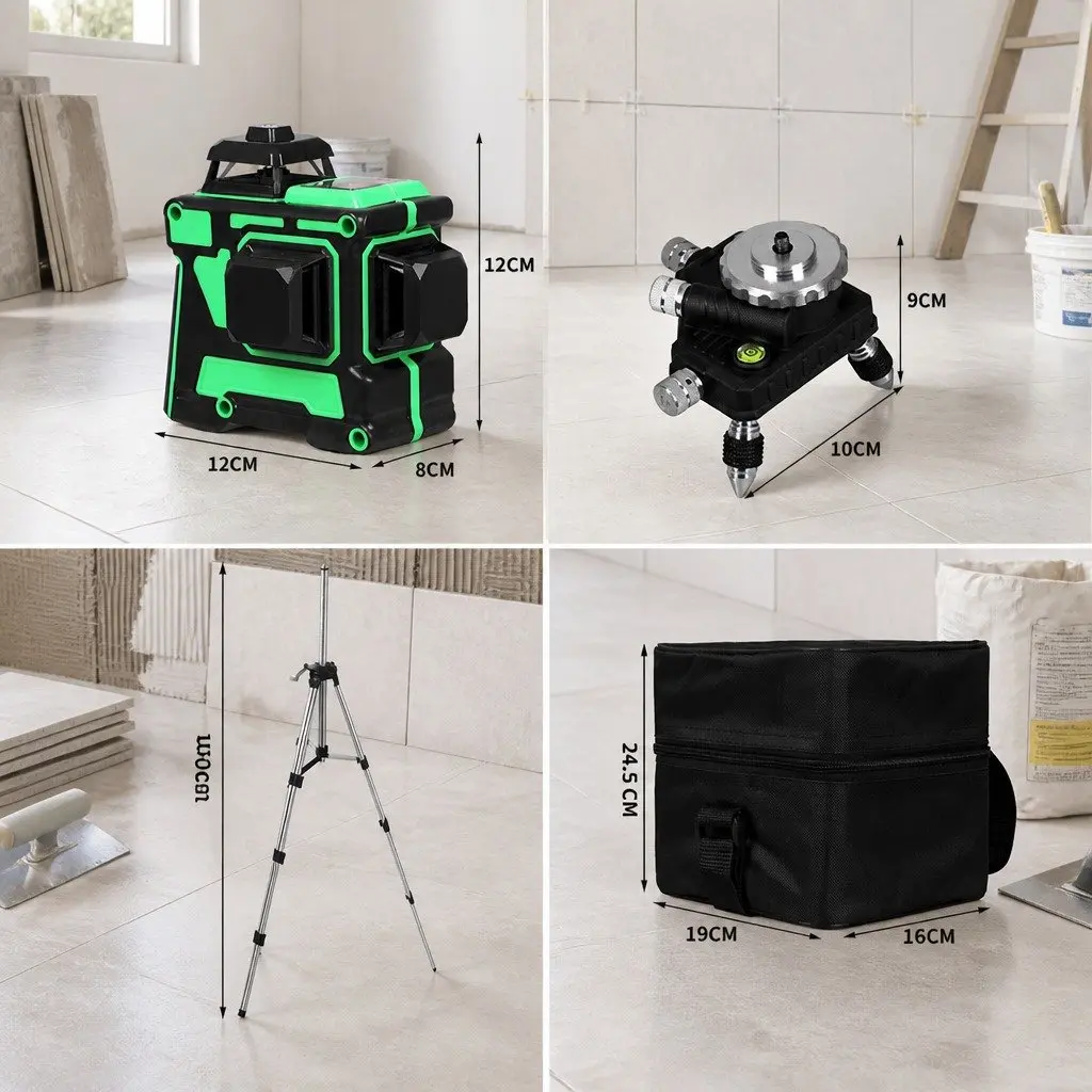 Green Laser Level Self-Leveling 4/8/12 Line Adjustable Indoor Outdoor Tool Aluminium Alloy ABS 12cm x 8.5cm x 12cm Green