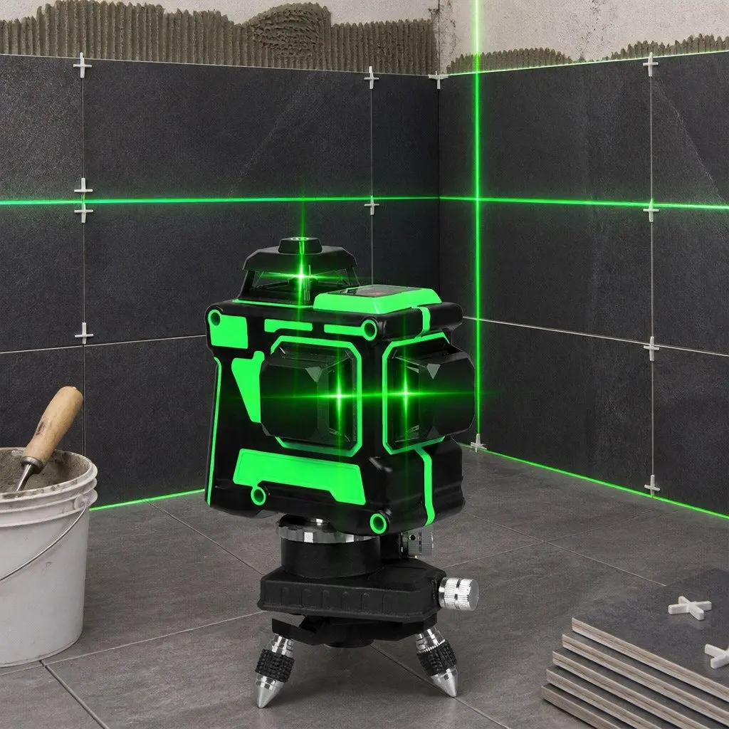 Green Laser Level Self-Leveling 4/8/12 Line Adjustable Indoor Outdoor Tool Aluminium Alloy ABS 12cm x 8.5cm x 12cm Green